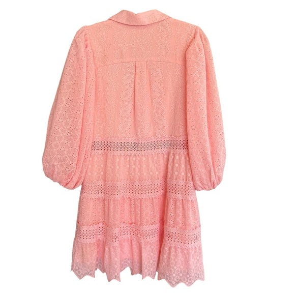 Alice + Olivia Blakesley Embroidered Lace Jacquard Tier Mini Dress Light Pink 6 - Picture 5 of 8